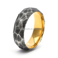 6mm Black Gold Two-Tone Hammered Damascus Steel Ring Fashionable Wedding Band for Men and Women for Engagement