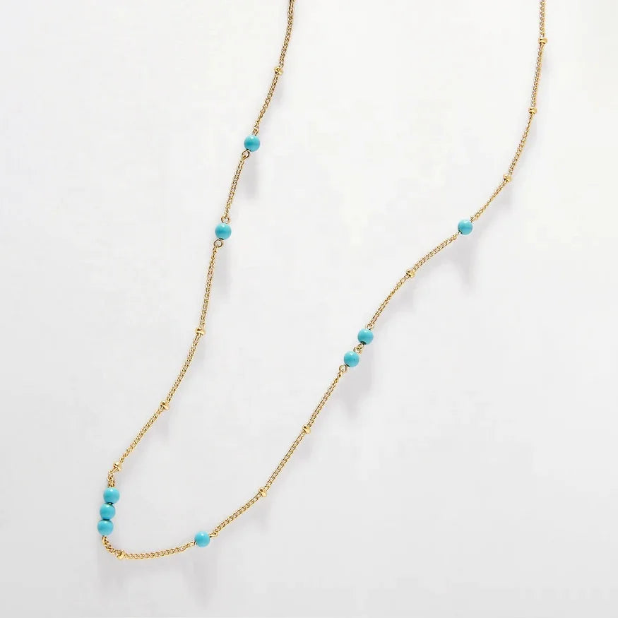 LOZRUNVE Sterling Silver 925 18k Gold Plated Fashion Delicate Gemstone Turquoise Beaded Necklace
