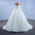 For Jancember RSM67276 Modern Ball Gown Wedding Dress Shiny Off-Shoulder Long-Sleeved Lace Crystal Decoration for Parties Modern