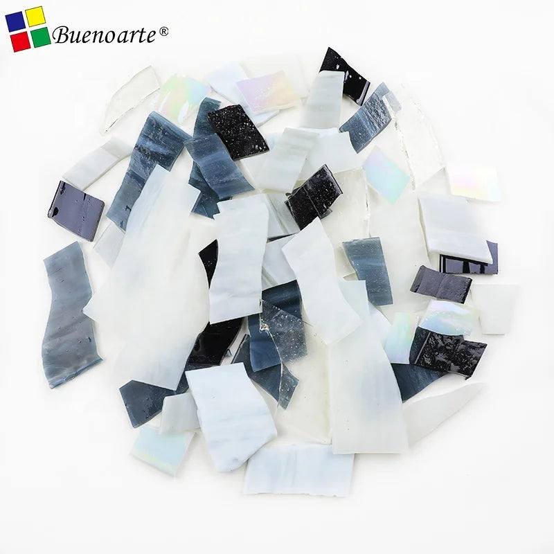 1000g Black Grey White Series Mixed Color Water Resistant Stained Glass Scraps Glass Mosaics Blend Loose Tile for Room Mosaic