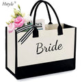 Black and White Canvas Bride Tote Bag Bridal Shower Honeymoon Supplies Bachelorette Party Wedding Day Bride to Be Gifts SD223