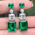Huitan Noble Green Earrings Lady Emerald White Radiant Square Gemstone Zircon Silver Drop Earrings Women