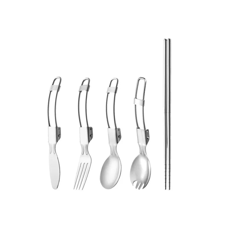 Outdoor Camping Portable Folding Spoon Cutlery Set Cute Stainless Steel Knife Fork Spoon Chopsticks Set With Storage Bag
