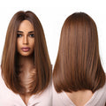 Factory Straight Synthetic Wigs Medium Length Brown Hair Wigs Middle Part Chestnut Brown Wigs for Women