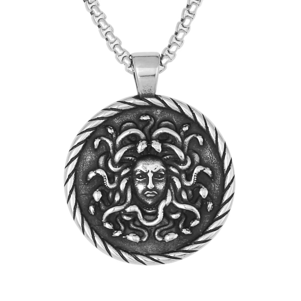 Custom Design Vintage Jewelry Fashion Statement Stainless Steel Greek Mythology Medusa Snake Head Pendant Necklace for Women Men
