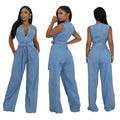 Fashion Women Jumpsuit One Piece Sleeveless Denim Jeans Jumpsuits Women Loose Casual Zipper Bandage Jumpsuit