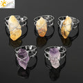 CSJA  New Natural Stone Irregular Crystal Silver Color Wire Wrapped Adjustable Open Ring Women G559