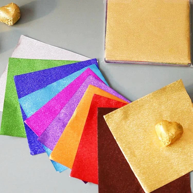 Food Packaging 8*8cm 100 Pieces Chocolate Wrapping Paper Laminated Gold Aluminum Foil Sheet