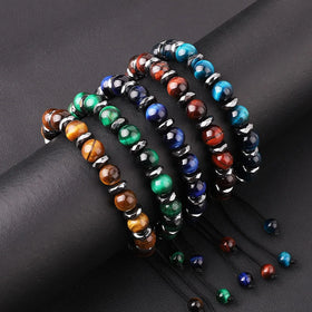 New Design Tiger Eye Stone Bracelet Adjustable Cord Braided Macrame Men Bracelets JBS12636