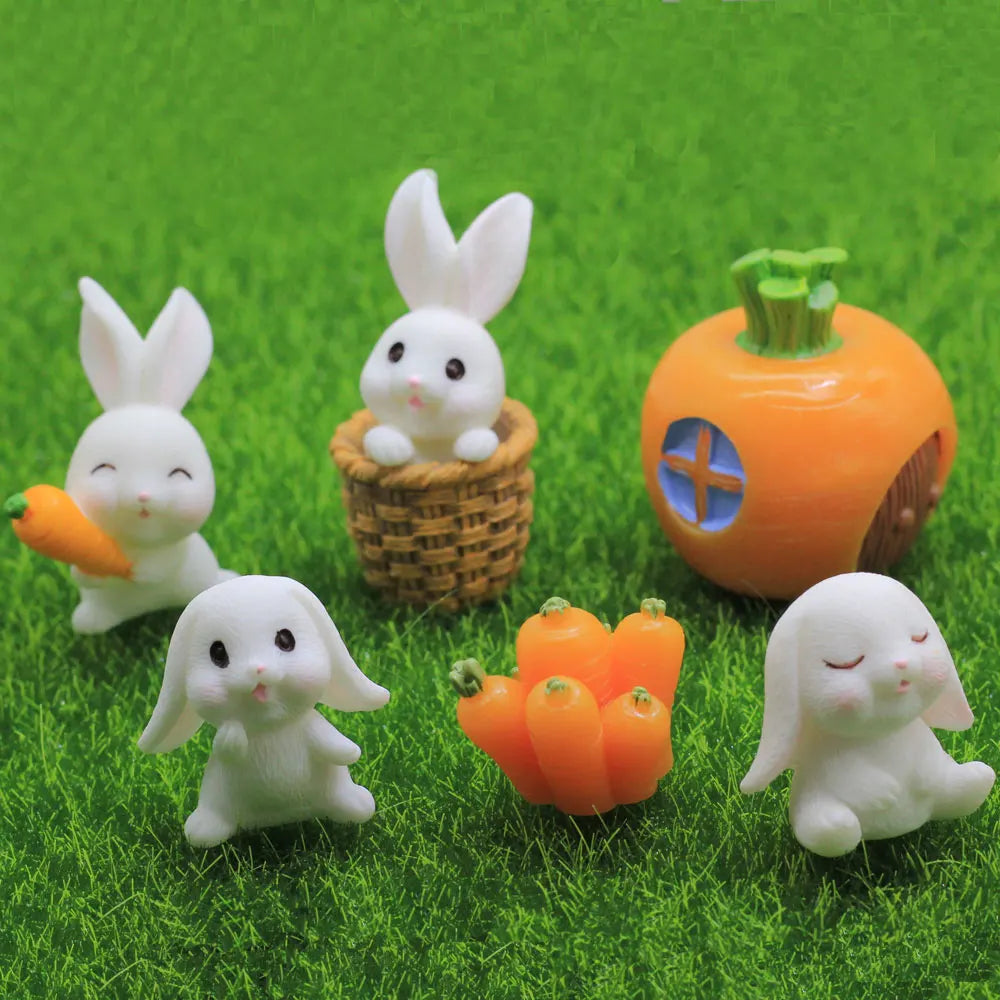Kawaii 3D Rabbit Series Miniature Fairy Garden Animal Resin Model Figurines for Terrarium
