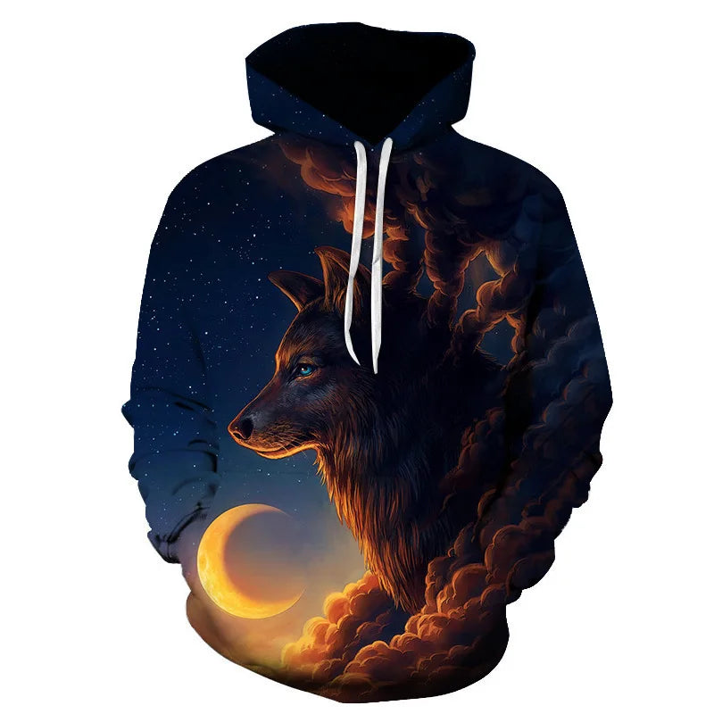 Fitspi Popular 3d Wolf Printed Hood Pocket Pullover Sweater Hoodie Pullover Wholesale