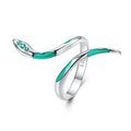 Factory 925 Sterling Silver Colored Green Snake Open Rings for Women Lovely Party Statement Ring Fine Jewelry Gift BSR328