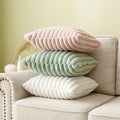 Autumn Winter Short Plush Soft Wide Stripes Throw Pillow Case Cover Solid Color Faux Fur Cushion Cover