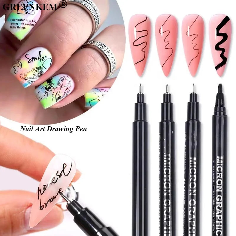GREENKEM 1pcs Nail Art Graffiti Pen Black Color UV Gel Polish Design Dot Painting Detailing Pen Brushes DIY Nail Art Pen Drawing