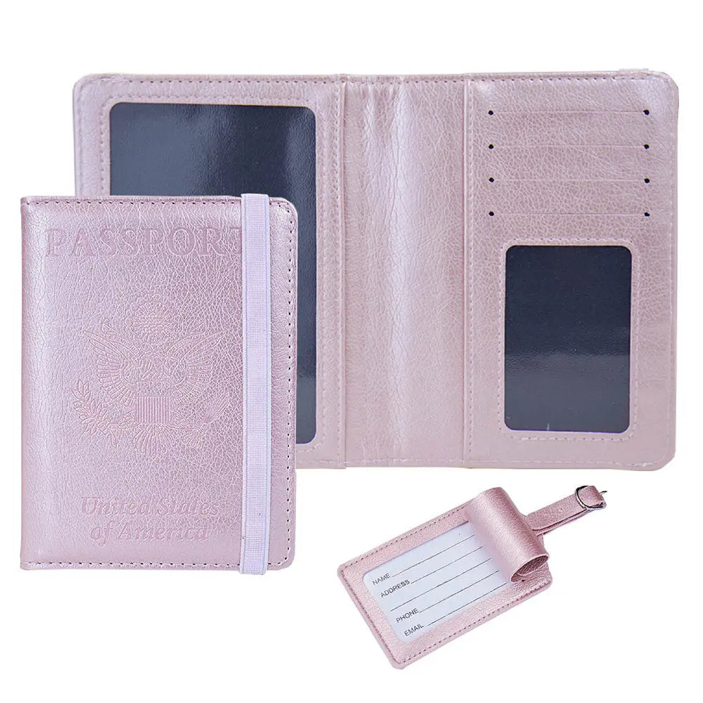 Custom Multi-function Pu Leather RFID Blocking Travel Accessories Set Passport Holder Wallet Combo with Luggage Tag