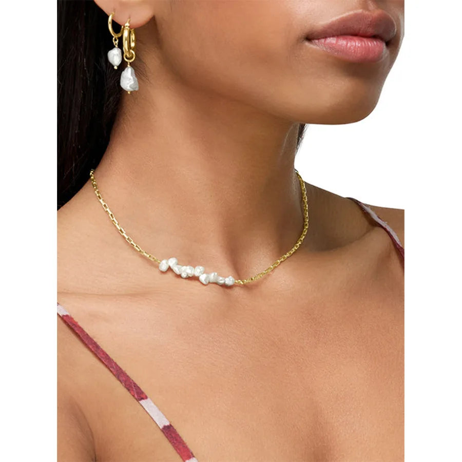 Handmade Boho Shell Choker with 18k Gold Plating Clasp Natural Freshwater Pearl Necklace Factory Directly