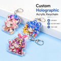 Eco-friendly Wholesale Customized Hologram Holographic Holo Anime Cartoon Accessories Clear Acrylic Key Chain Keychain Charms