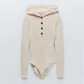 Custom Plain Color Long Sleeve Pullover Fall Hooded Tight Knitted Women's Sweater  Bodysuit