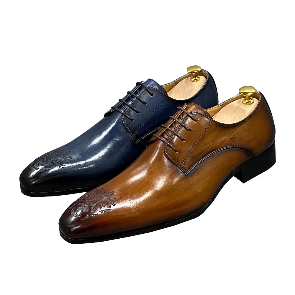 Lace-up Shoes Luxury Men Genuine Leather Shoes Hand Dyed Beautiful Design Handwork Men Shoes for Outdoor Daily Walk