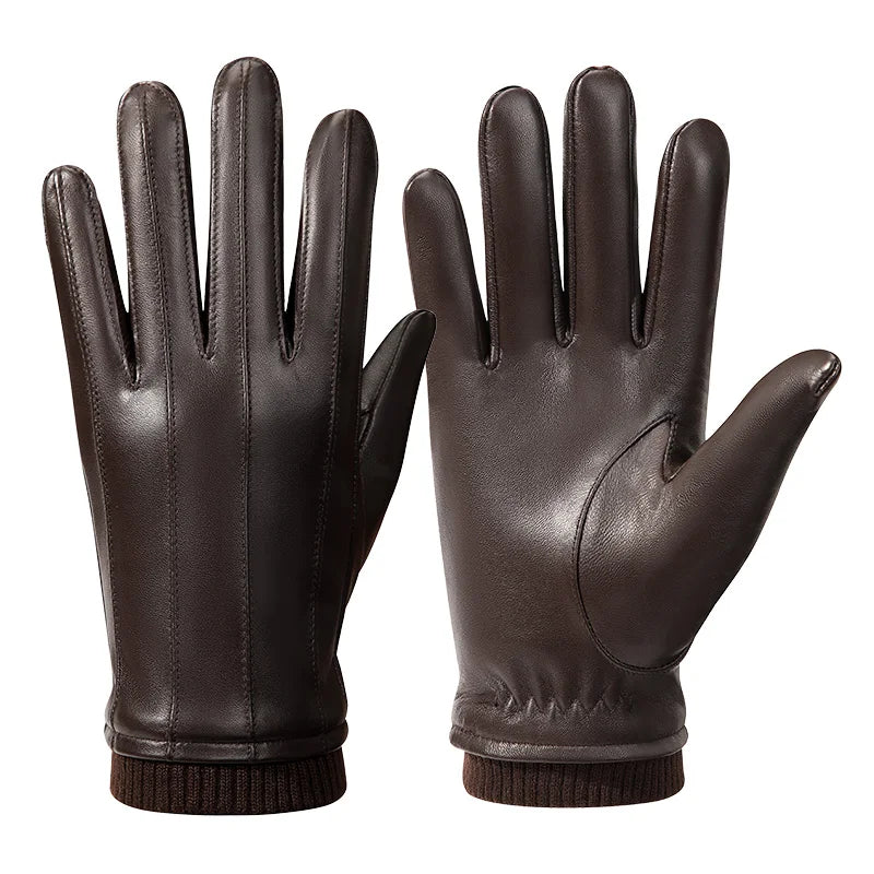 Gentlemen Touchscreen Sports Male Leather Bike Riding Winter Gloves