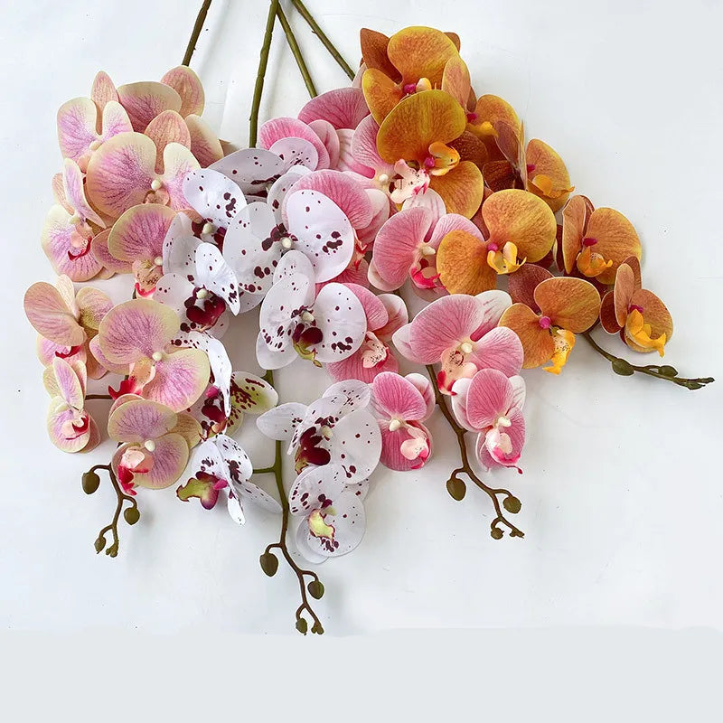 Real Touch Latex 9 Heads Orchids Artificial Flowers Stem butterfly Orchid for Home Decoration