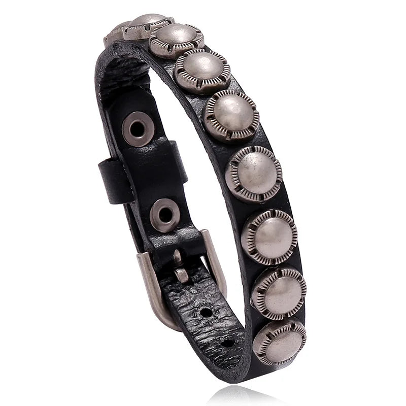 Wholesale Custom Punk Rock Bangles Genuine Leather Hiphop Bracelet for Men Fashion OEM Bracelets
