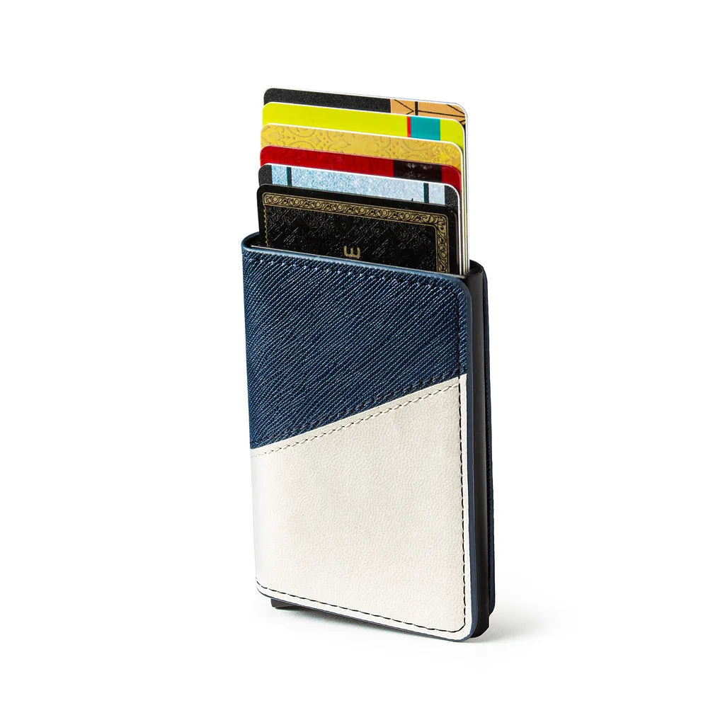 Zenos New European American Business RFID Aluminum Card Holder Neutral Thin Anti-Magnetic Leather Box Contrasting Colors Side