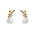 2023 Fashion Jewelry for Women 925 Silver Stud Pearl Earrings Crystal Rhinestone Bowknot Gold Plating Wholesale for Weddings