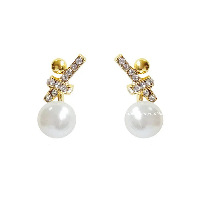 2023 Fashion Jewelry for Women 925 Silver Stud Pearl Earrings Crystal Rhinestone Bowknot Gold Plating Wholesale for Weddings