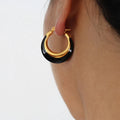 Minimalist Style Chunky Hoop Earrings 18K Gold Pleated Stainless Steel Black White Drop Oil U Shaped Earrings for Women Jewelry