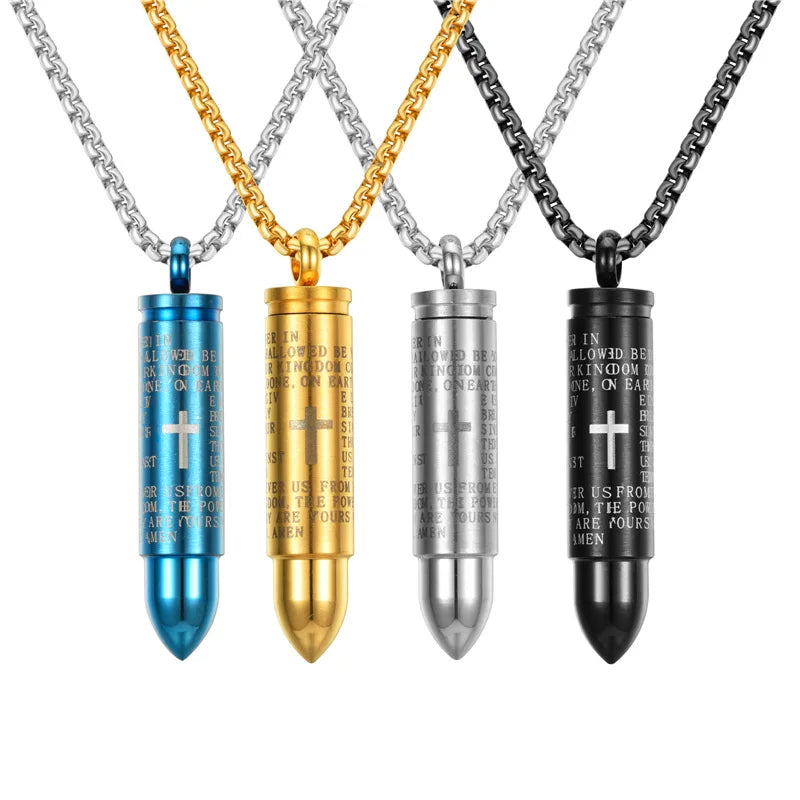 Cross Religious Christian Blank Design Secret Message Custom Urn Necklace Jewelry Bullet Pendant for Mens
