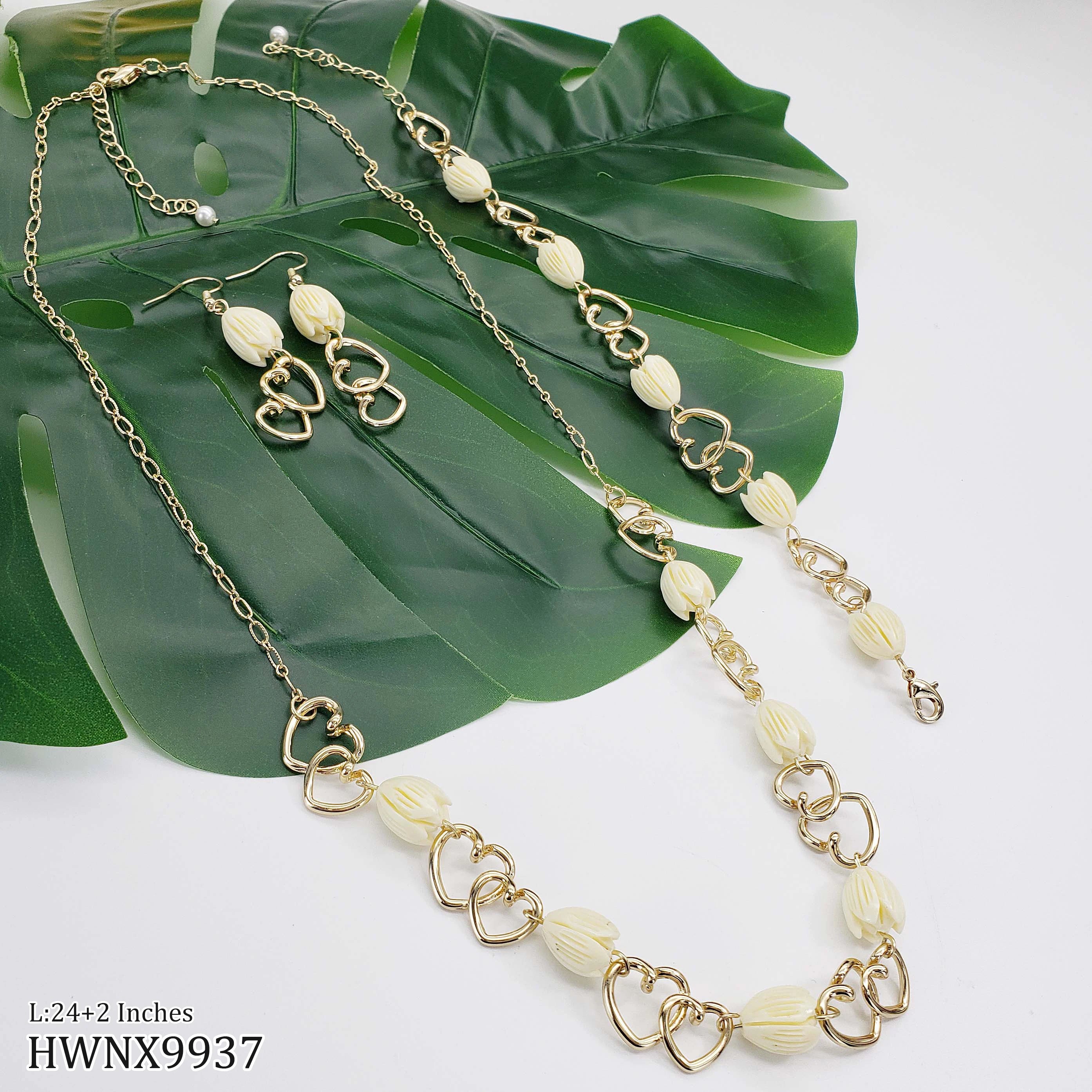 Hawaiian Jewelry Set Acrylic Flower Chain Necklace Women Gold Heart Earring  Jewelry Set