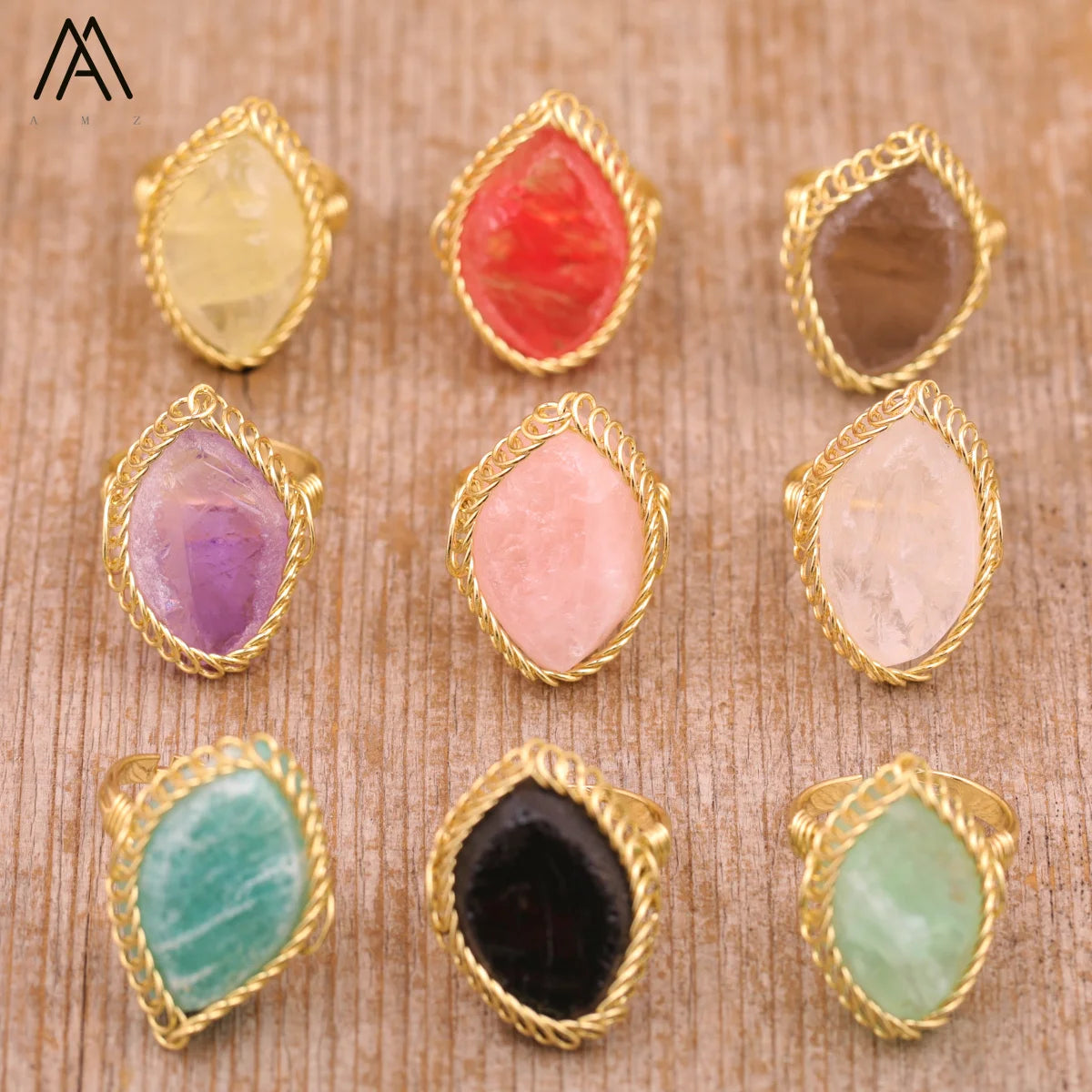 Crystal Rings Fashion Jewelry healing Crystals Quartz Gemstone Gold Ring Birthday Gift