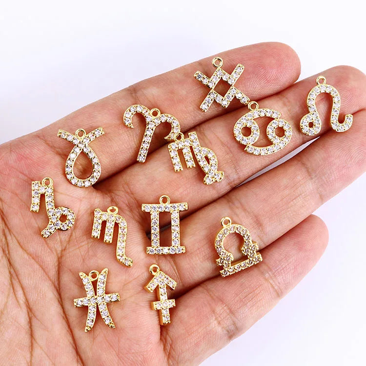 CZ7987 High Quality Mini CZ Micro Pave Horoscope Charmtiny Zodiac Astrology Charm Pendant for Birthday Gift
