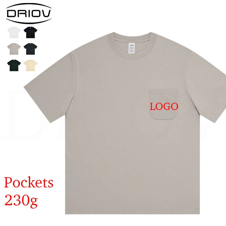 Plain Pock Men's T Shirt 230 Gsm Pockets Shirts Oversized Vintage Wholesale Custom 100% Cotton Summer Blank T-shirt With Pocket
