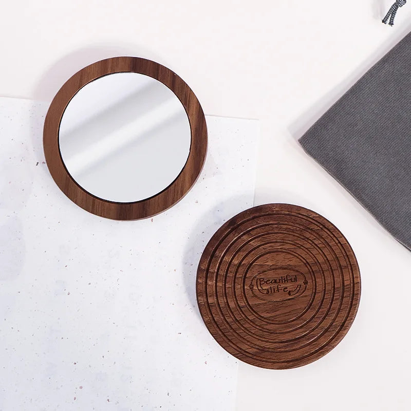 Private Label Single Side Round Mini Pocket Mirror Silver Cosmetic Mirror Compact Led Pocket Mirror Support 2022 Custom Wooden
