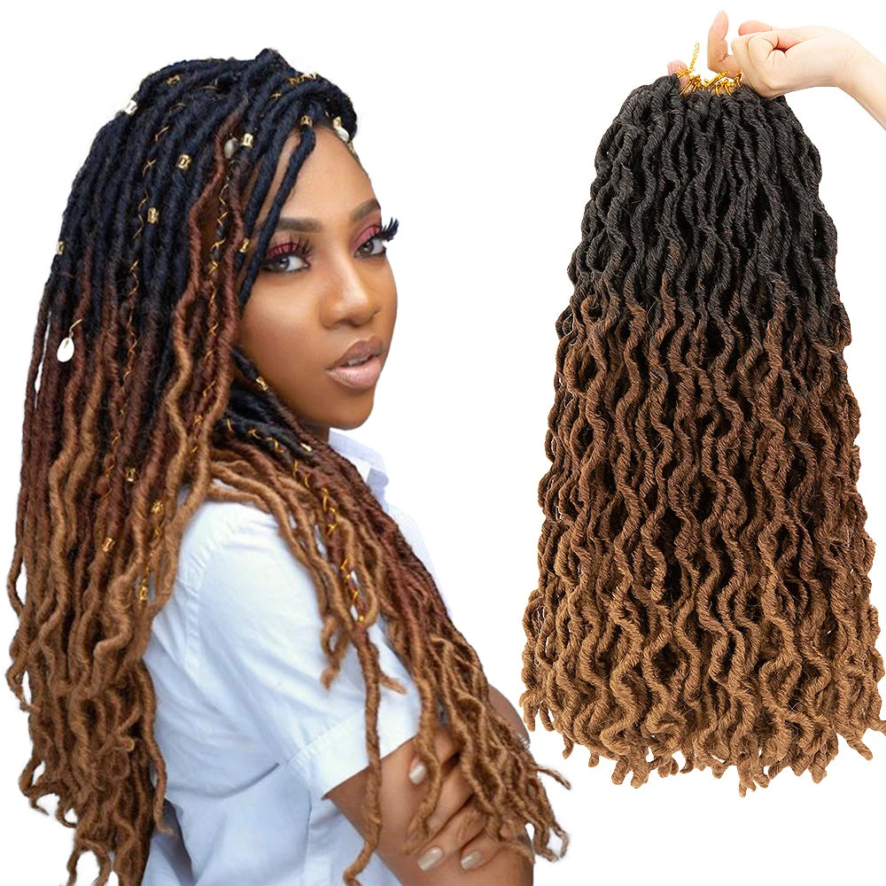 AliLeader Ombre Gypsy Locs Crochet Braid Hair Wavy Goddess Faux Locs Synthetic Hair Extension