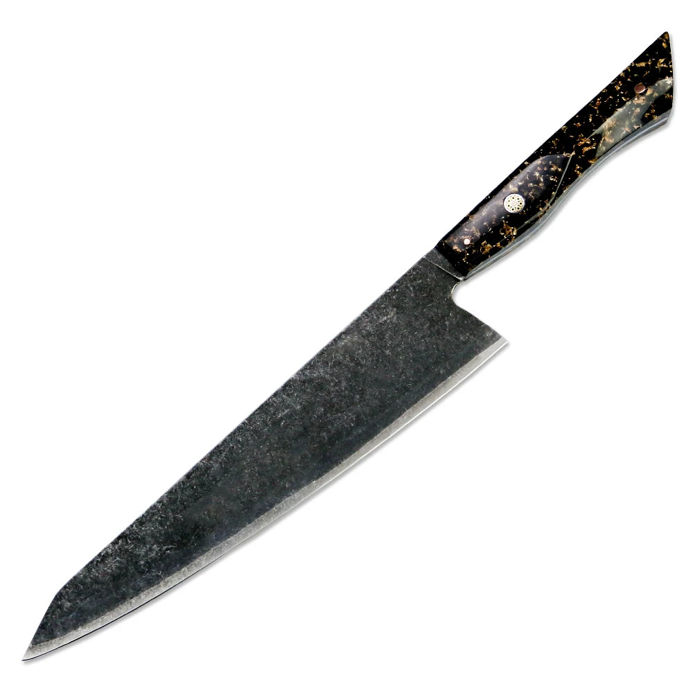 Yjamber Hot Selling 10CR15MOV 3 Layer Steel Kiritsuke Knife with Resin with Gold-foil Handle