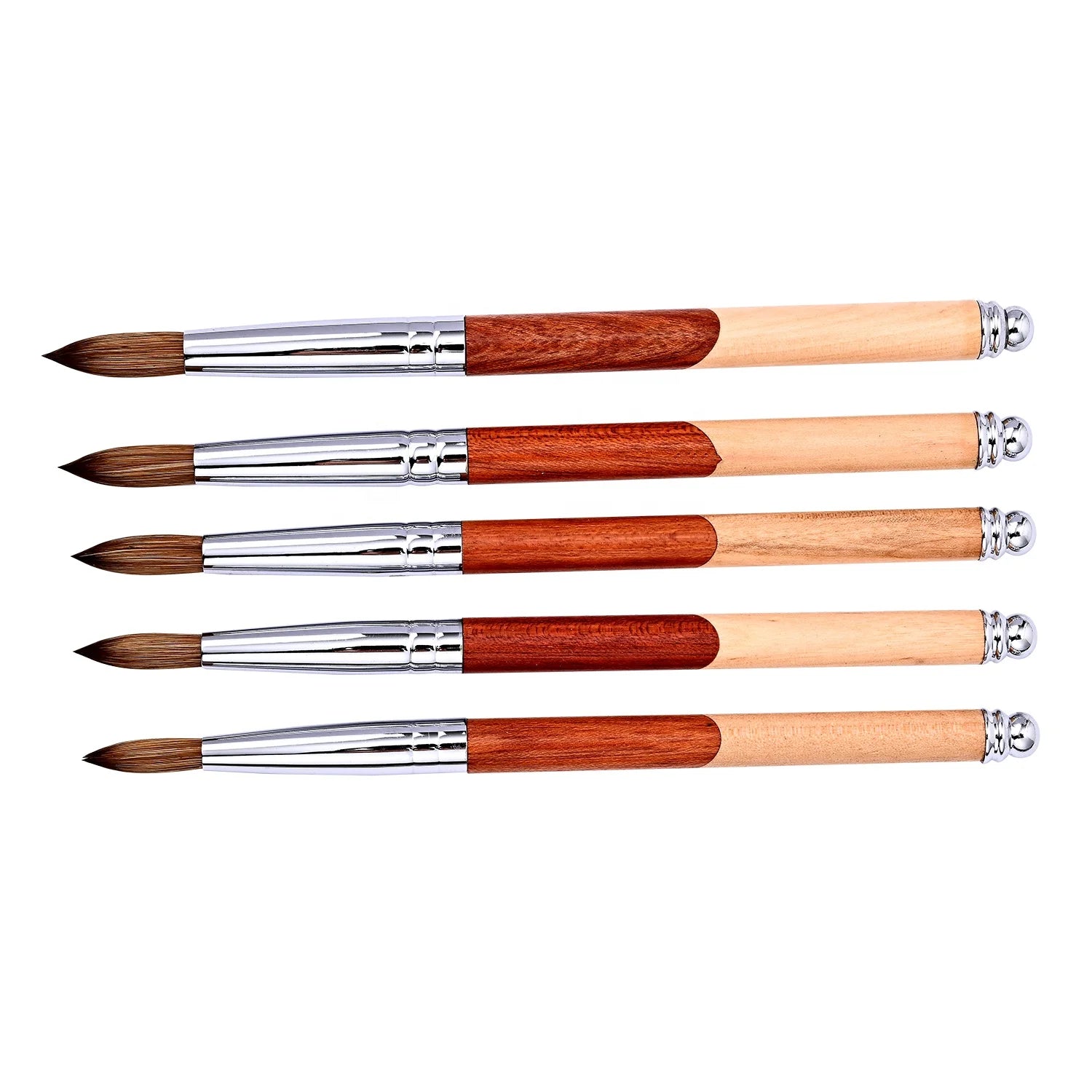 Custom Logo Yellow Red Wood Handle Brush 3d Painting Brush Liner Gerl Ombre Kolinsky Nylon Nail Art Brush