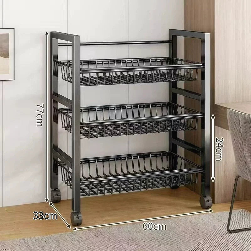 Kitchen Rack Floor Multi-layer Movable Household Vegetable Basket Storage Storage Shelf Supplies