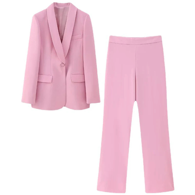 Solid Color Business Meeting Office Ladies 2 Piece Set Blazers Suits Women Sexy Formal Jackets High Waist Suit Pants Set Female