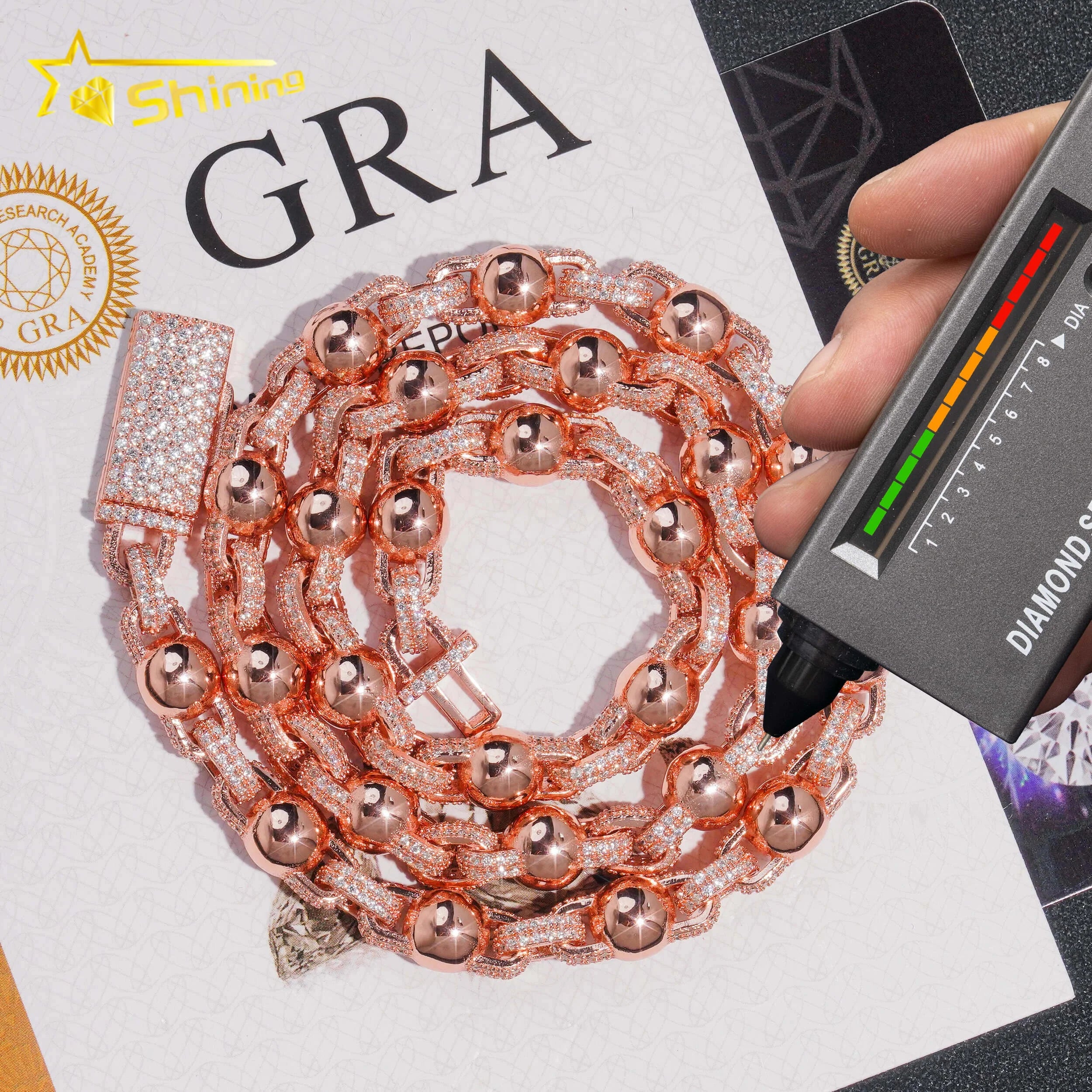 Hip Hop Rapper Jewelry 8mm Moissanite Rapper Rosary Necklace Box Link Chain Iced Out Vvs Moissanite Diamond Cuban Link Chain