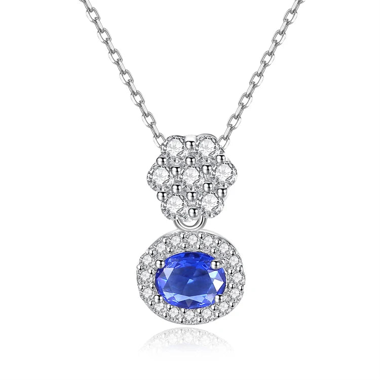 Elegant Luxury 925 Sterling Silver Full Rhinestone Zircon Women Fashion Simple Gemstone Pendant Necklace