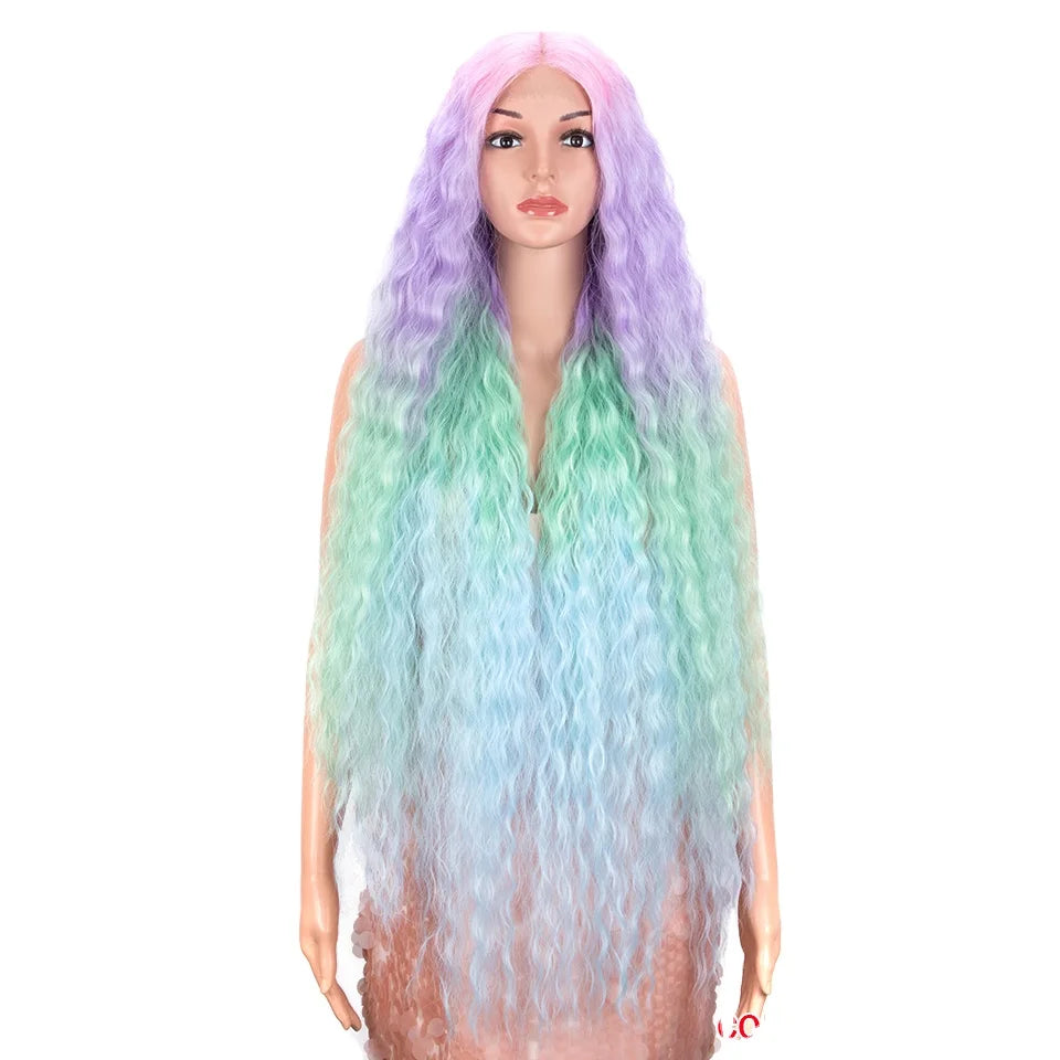 Hot Selling Cheap Water Wave Synthetic Hair Wig Heat Resistant T Lace 42inch Hairline  Swiss Hd Lace Frontal for Women in Stock