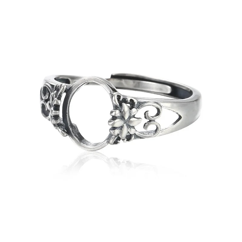 S925 Sterling Silver Semi Mounting Ring Empty Set Punk Cross Ring Setting
