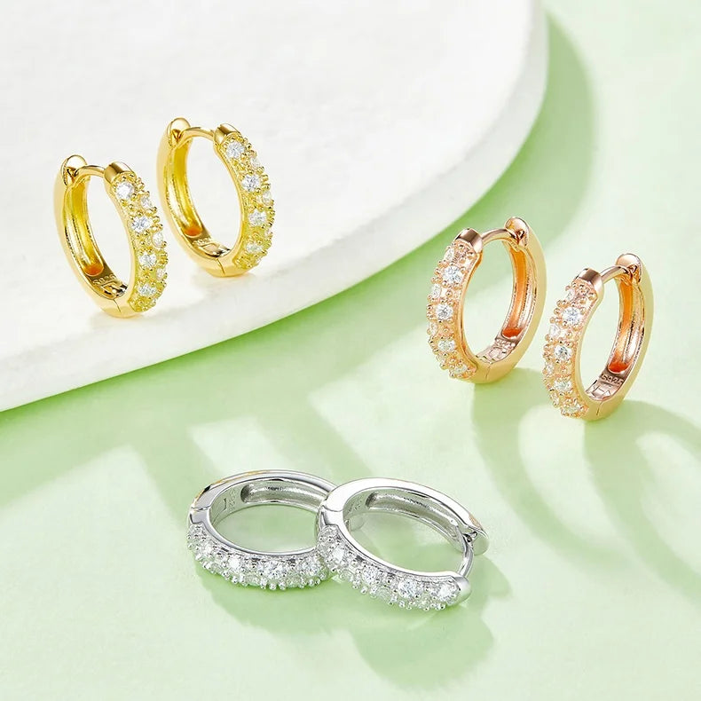 K009A Abiding Unique Design Grain Beads Decoration Half Pave 2 Row Melee Moissanite 925 Sterling Silver Hoop Earrings