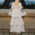 2024 Summer New French Design Long Sleeve Tube Top Lace Splicing Mesh Long Dress Women