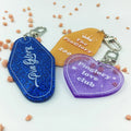Custom Promotional Plastic Motel Keychain Cute Heart Glitter Acrylic Keychain Charms