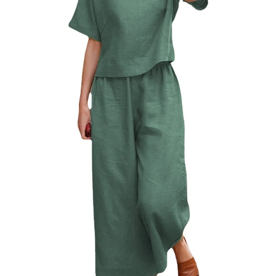 10%OFF S-5XL Autumn New Solid Color Short-sleeved Trousers Suit Temperament commuter Two-piece Women's Clothing