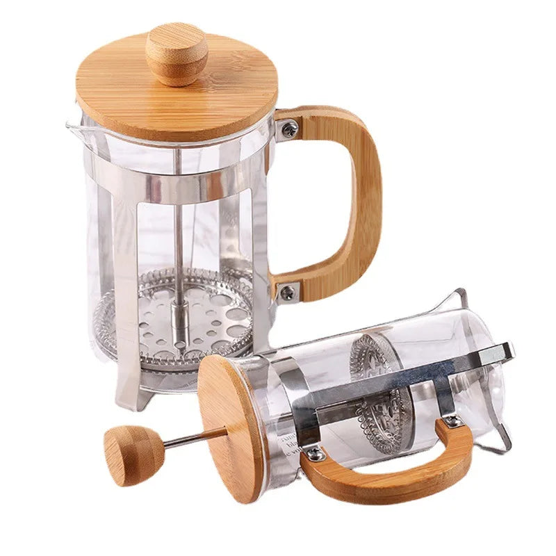 Top Selling French Press With Bamboo Wood Lid Handle Borosilicate Glass Coffee Pot French Press Coffee Maker With Cork Base